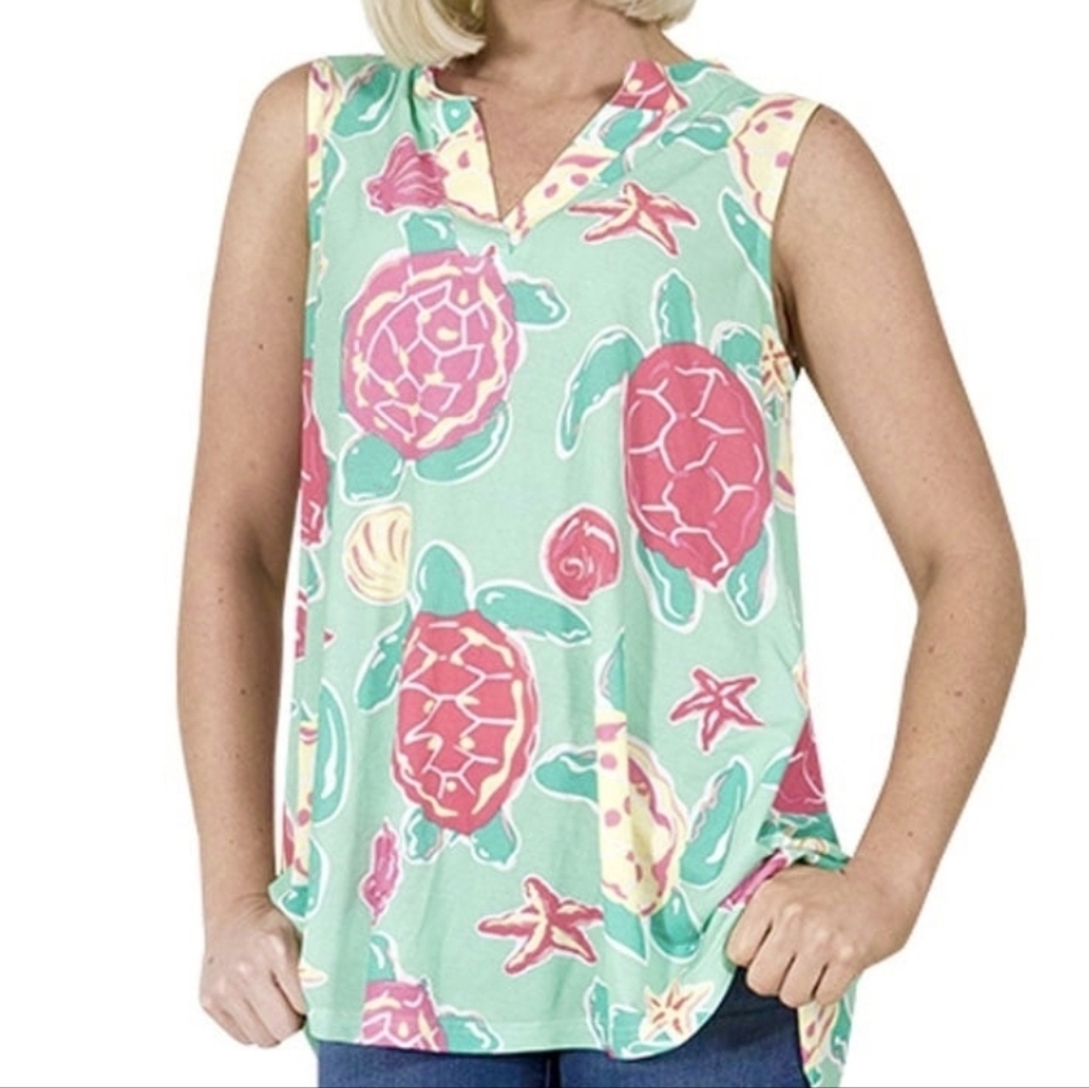 Simply Southern Sea Turtle Sleeveless Tunic Length Tank Top
